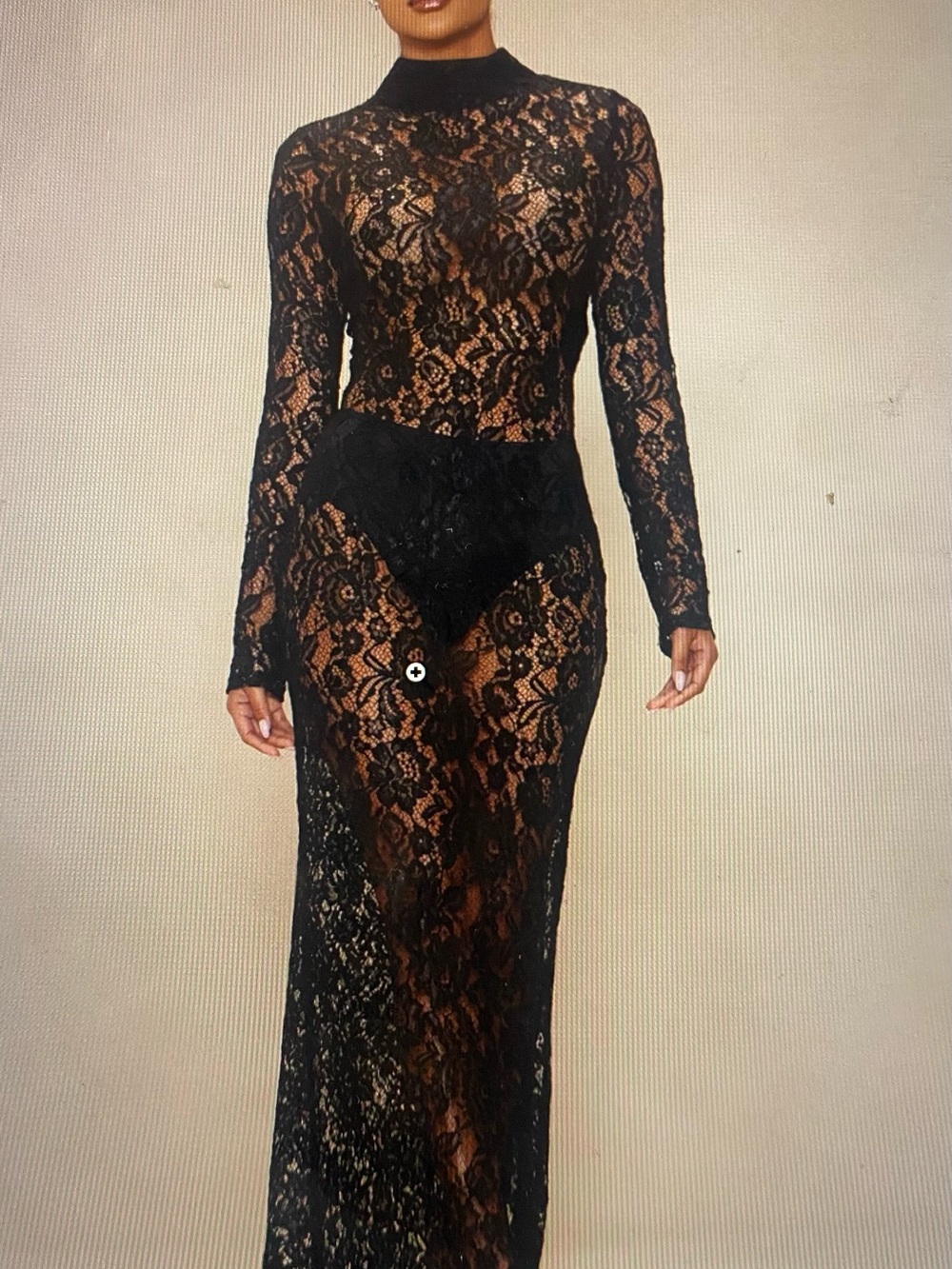 Fashion nova Black Lace Long-Sleeve Sheer Maxi Dress